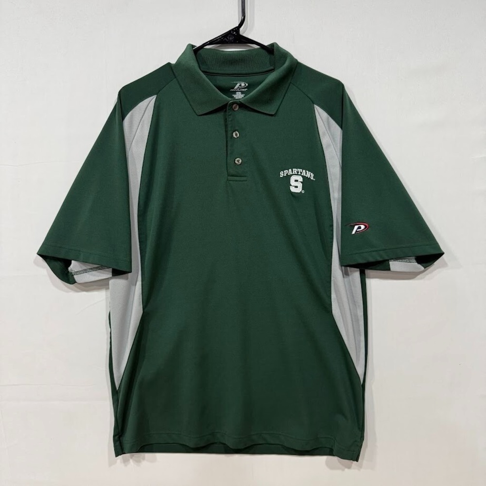 Pro Player Spartans Polo Shirt Men's M Green Gray Athletic Team‎ Logo